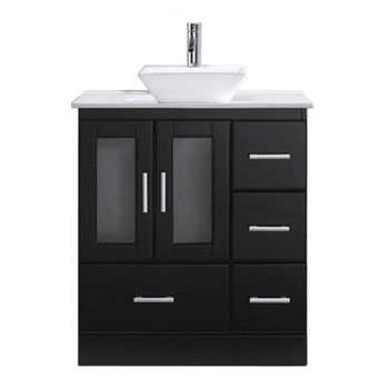 Virtu USA MS-6730-S-ES-NM Zola 30" Single Bath Vanity in Espresso with White Engineered Stone Top and Square Sink with Polished Chrome Faucet
