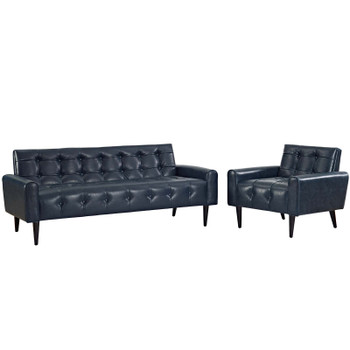 Modway Delve 2 Piece Upholstered Vinyl Sofa and Armchair Set EEI-2971-BLU-SET Blue