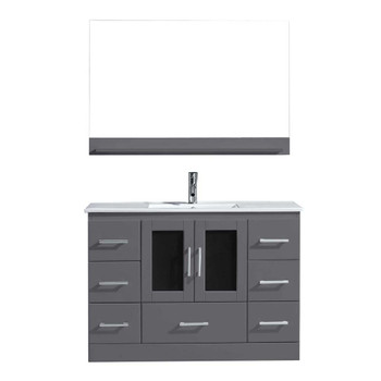Virtu USA MS-6748-C-GR-001 Zola 48" Single Bath Vanity in Grey with Slim White Ceramic Top and Square Sink with Brushed Nickel Faucet and Mirror