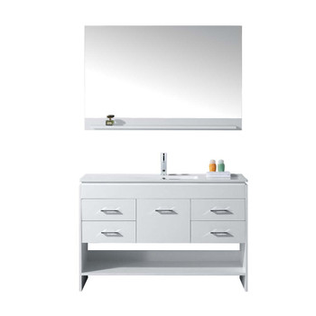 Virtu USA MS-575-THNB-WH Gloria 48" Single Bath Vanity in White with Slim White Ceramic Top and Square Sink with Polished Chrome Faucet and Mirror