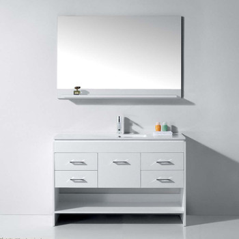 Virtu USA MS-575-THNB-WH Gloria 48" Single Bath Vanity in White with Slim White Ceramic Top and Square Sink with Polished Chrome Faucet and Mirror