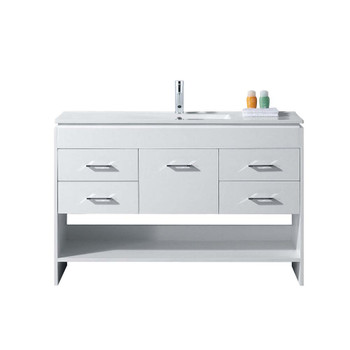 Virtu USA MS-575-THNB-WH-NM Gloria 48" Single Bath Vanity in White with Slim White Ceramic Top and Square Sink with Polished Chrome Faucet