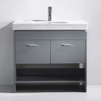 Virtu USA MS-555-C-GR-NM Gloria 36" Single Bath Vanity in Grey with White Ceramic Top and Square Sink with Polished Chrome Faucet