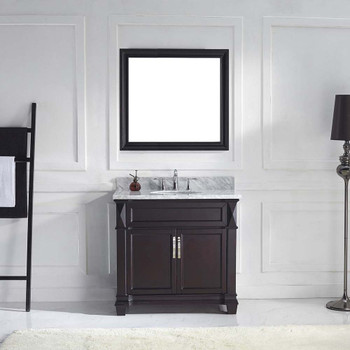 Virtu USA MS-2636-WMRO-ES Victoria 36" Single Bath Vanity in Espresso with Marble Top and Round Sink with Mirror