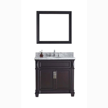 Virtu USA MS-2636-WMRO-ES-001 Victoria 36" Single Bath Vanity in Espresso with Marble Top and Round Sink with Brushed Nickel Faucet and Mirror