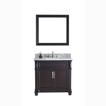 Virtu USA MS-2636-WMSQ-ES-002 Victoria 36" Single Bath Vanity in Espresso with Marble Top and Square Sink with Polished Chrome Faucet and Mirror