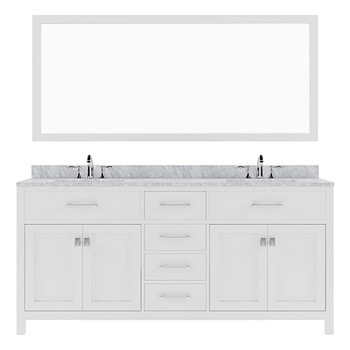 Virtu USA MD-2072-WMSQ-WH Caroline 72" Double Bath Vanity in White with Marble Top and Square Sink with Mirror