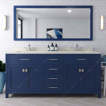 Virtu USA MD-2072-DWQRO-FB Caroline 72" Double Bath Vanity in White with Dazzle White Top and Round Sink with Mirror