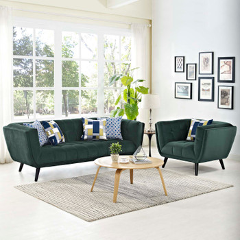 Modway Bestow 2 Piece Performance Velvet Sofa and Armchair Set EEI-2980-GRN-SET Green