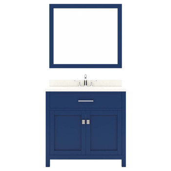 Virtu USA MS-2036-DWQSQ-FB-001 Caroline 36" Single Bath Vanity in White with Dazzle White Top and Square Sink with Brushed Nickel Faucet and Mirror