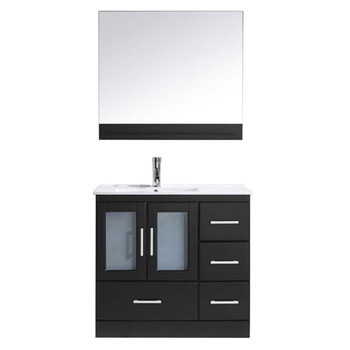 Virtu USA MS-6736-C-ES-001 Zola 36" Single Bath Vanity in Espresso with Slim White Ceramic Top and Square Sink with Brushed Nickel Faucet and Mirror