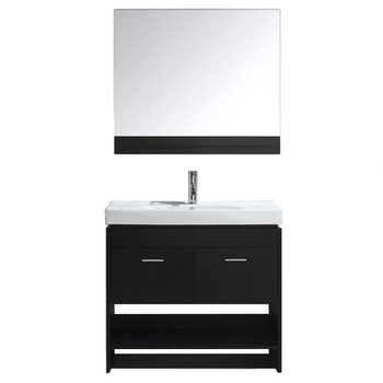 Virtu USA MS-555-C-ES-001 Gloria 36" Single Bath Vanity in Espresso with White Ceramic Top and Square Sink with Brushed Nickel Faucet and Mirror