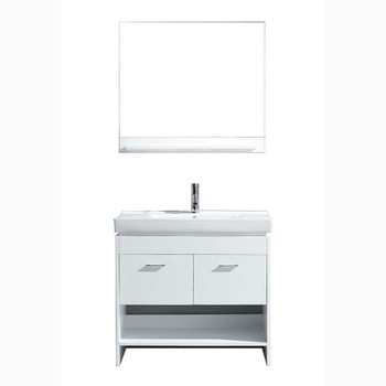 Virtu USA MS-555-C-WH-001 Gloria 36" Single Bath Vanity in White with White Ceramic Top and Square Sink with Brushed Nickel Faucet and Mirror