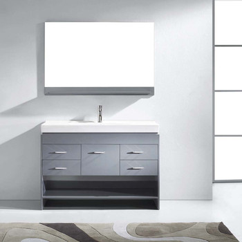 Virtu USA MS-575-C-GR-001 Gloria 48" Single Bath Vanity in Grey with White Ceramic Top and Square Sink with Brushed Nickel Faucet and Mirror