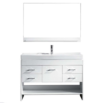 Virtu USA MS-575-C-WH-001 Gloria 48" Single Bath Vanity in White with White Ceramic Top and Square Sink with Brushed Nickel Faucet and Mirror