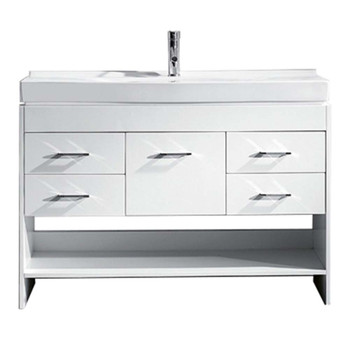 Virtu USA MS-575-C-WH-NM Gloria 48" Single Bath Vanity in White with White Ceramic Top and Square Sink with Polished Chrome Faucet