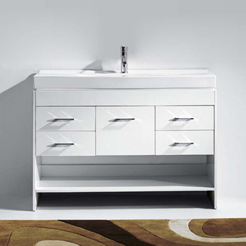 Virtu USA MS-575-C-WH-NM Gloria 48" Single Bath Vanity in White with White Ceramic Top and Square Sink with Polished Chrome Faucet