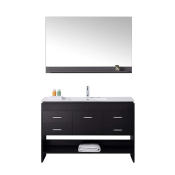 Virtu USA MS-575-THNB-ES Gloria 48" Single Bath Vanity in Espresso with Slim White Ceramic Top and Square Sink with Polished Chrome Faucet and Mirror