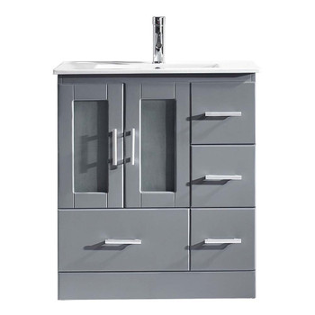 Virtu USA MS-6730-C-GR-NM Zola 30" Single Bath Vanity in Grey with Slim White Ceramic Top and Square Sink with Polished Chrome Faucet