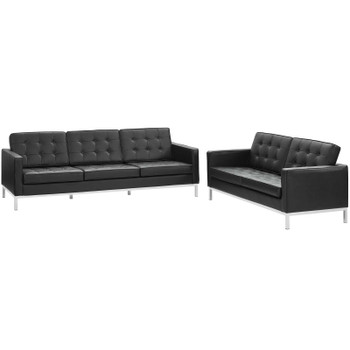 Modway Loft 2 Piece Leather Sofa and Loveseat Set EEI-2987-BLK-SET Black