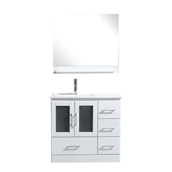Virtu USA MS-6736-C-WH-001 Zola 36" Single Bath Vanity in White with Slim White Ceramic Top and Square Sink with Brushed Nickel Faucet and Mirror