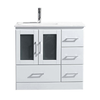 Virtu USA MS-6736-C-WH-NM Zola 36" Single Bath Vanity in White with Slim White Ceramic Top and Square Sink with Polished Chrome Faucet