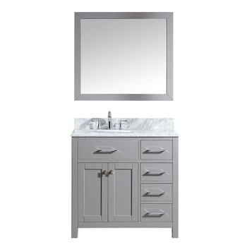 Virtu USA MS-2136R-WMRO-CG-002 Caroline Parkway 36" Single Bath Vanity in Cashmere Grey with Marble Top and Round Sink with Polished Chrome Faucet and Mirror
