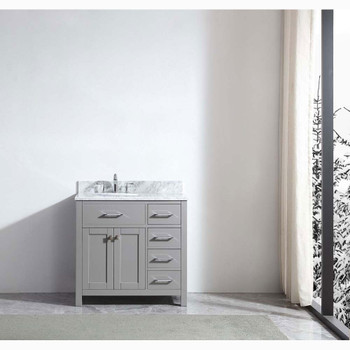 Virtu USA MS-2136R-WMRO-CG-NM Caroline Parkway 36" Single Bath Vanity in Cashmere Grey with Marble Top and Round Sink