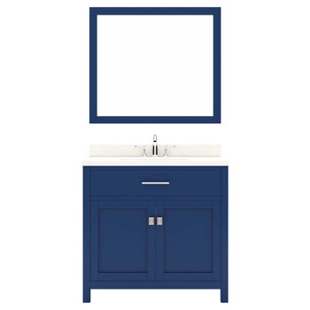 Virtu USA MS-2036-DWQRO-FB-002 Caroline 36" Single Bath Vanity in White with Dazzle White Top and Round Sink with Polished Chrome Faucet and Mirror