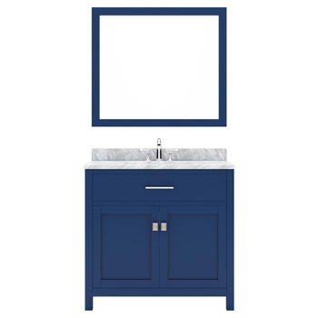 Virtu USA MS-2036-WMRO-FB-001 Caroline 36" Single Bath Vanity in White with White Marble Top and Round Sink with Brushed Nickel Faucet and Mirror