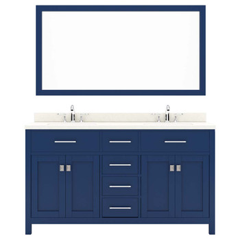 Virtu USA MD-2060-DWQRO-FB Caroline 60" Double Bath Vanity in White with Dazzle White Top and Round Sink with Mirror