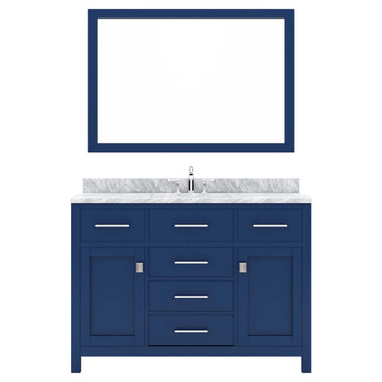 Virtu USA MS-2048-WMSQ-FB Caroline 48" Single Bath Vanity in White with White Marble Top and Square Sink with Mirror