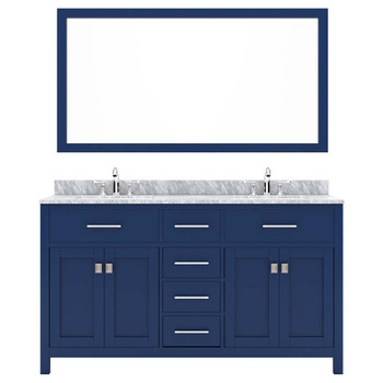 Virtu USA MD-2060-WMRO-FB Caroline 60" Double Bath Vanity in White with White Marble Top and Round Sink with Mirror