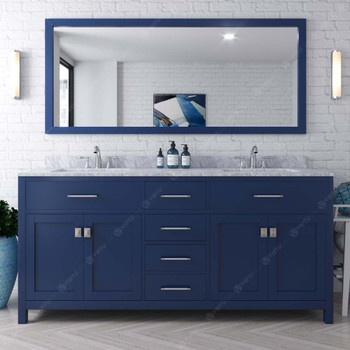 Virtu USA MD-2072-WMRO-FB Caroline 72" Double Bath Vanity in White with White Marble Top and Round Sink with Mirror