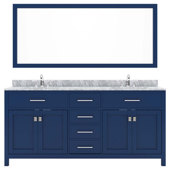 Virtu USA MD-2072-WMRO-FB-001 Caroline 72" Double Bath Vanity in White with White Marble Top and Round Sink with Brushed Nickel Faucet and Mirror