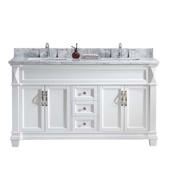 Virtu USA MD-2660-WMSQ-WH-NM Victoria 60" Double Bath Vanity in White with Marble Top and Square Sink