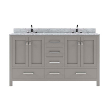 Virtu USA GD-50060-WMSQ-CG-001-NM Caroline Avenue 60" Double Bath Vanity in Cashmere Grey with Marble Top and Square Sink with Brushed Nickel Faucet