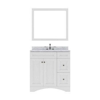 Virtu USA ES-32036-WMSQ-WH Elise 36" Single Bath Vanity in White with Marble Top and Square Sink with Mirror