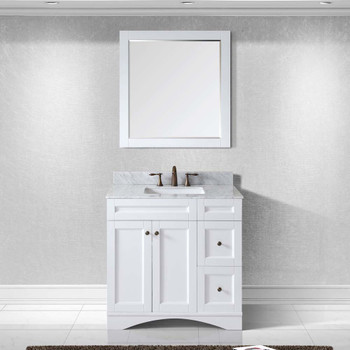 Virtu USA ES-32036-WMSQ-WH-002 Elise 36" Single Bath Vanity in White with Marble Top and Square Sink with Polished Chrome Faucet and Mirror