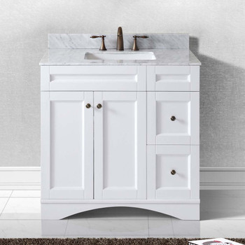 Virtu USA ES-32036-WMSQ-WH-NM Elise 36" Single Bath Vanity in White with Marble Top and Square Sink