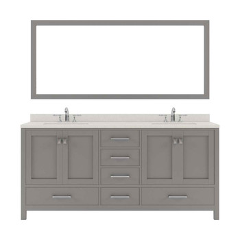 Virtu USA GD-50072-DWQRO-CG Caroline Avenue 72" Double Bath Vanity in Cashmere Grey with Dazzle White Top and Round Sink with Mirror