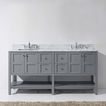 Virtu USA ED-30072-WMSQ-GR-NM Winterfell 72" Double Bath Vanity in Grey with Marble Top and Square Sink