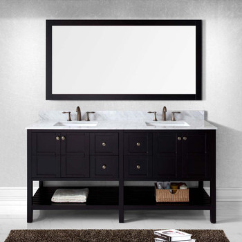 Virtu USA ED-30072-WMSQ-ES-002 Winterfell 72" Double Bath Vanity in Espresso with Marble Top and Square Sink with Polished Chrome Faucet and Mirror