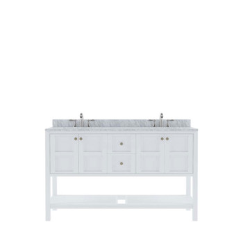 Virtu USA ED-30060-WMSQ-WH-001-NM Winterfell 60" Double Bath Vanity in White with Marble Top and Square Sink with Brushed Nickel Faucet