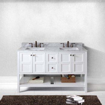 Virtu USA ED-30060-WMSQ-WH-001-NM Winterfell 60" Double Bath Vanity in White with Marble Top and Square Sink with Brushed Nickel Faucet