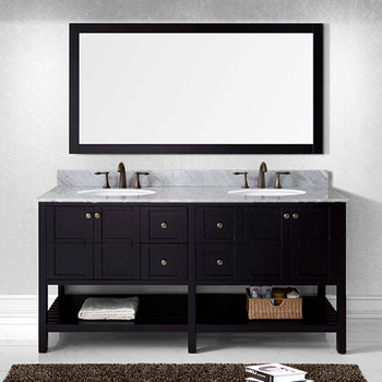 Virtu USA ED-30072-WMRO-ES Winterfell 72" Double Bath Vanity in Espresso with Marble Top and Round Sink with Mirror