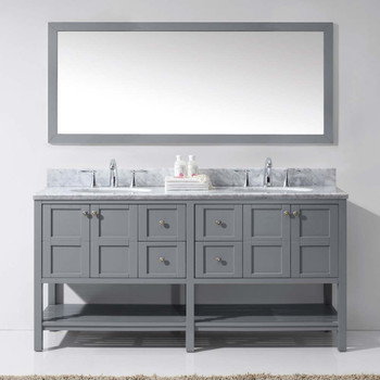 Virtu USA ED-30072-WMRO-GR Winterfell 72" Double Bath Vanity in Grey with Marble Top and Round Sink with Mirror