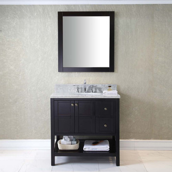 Virtu USA ES-30036-WMRO-ES Winterfell 36" Single Bath Vanity in Espresso with Marble Top and Round Sink with Mirror