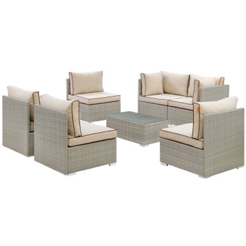 Modway Repose 7 Piece Outdoor Patio Sectional Set EEI-3004-LGR-BEI-SET Light Gray Beige