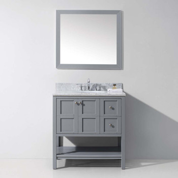 Virtu USA ES-30036-WMRO-GR Winterfell 36" Single Bath Vanity in Grey with Marble Top and Round Sink with Mirror